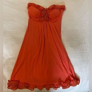 Strapless coral summer dress with detailing